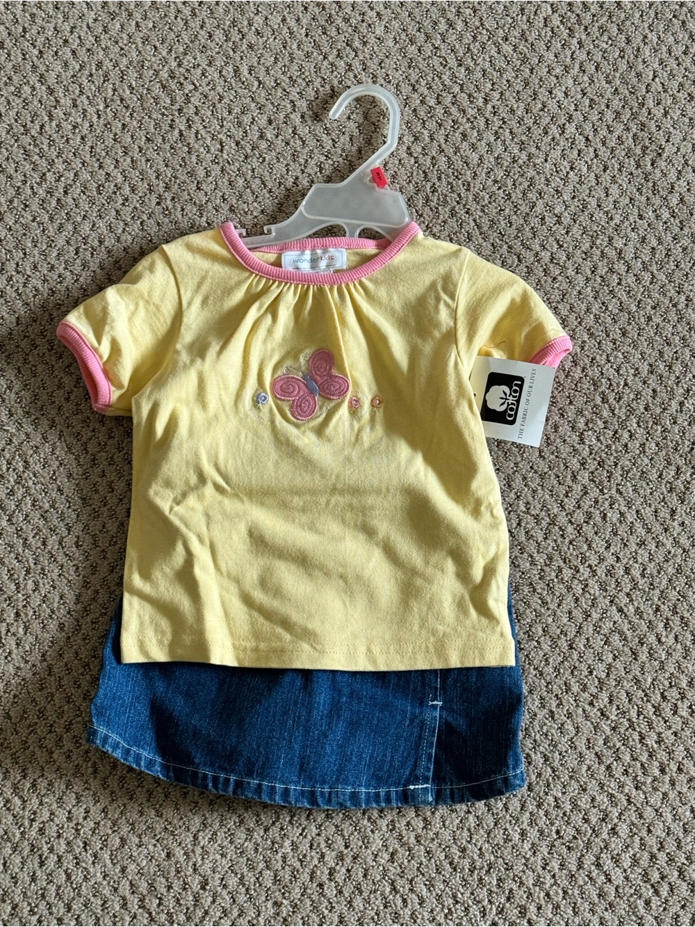 Wonderkids Yellow Tee with Pink Trim and Butterfly Embroidery